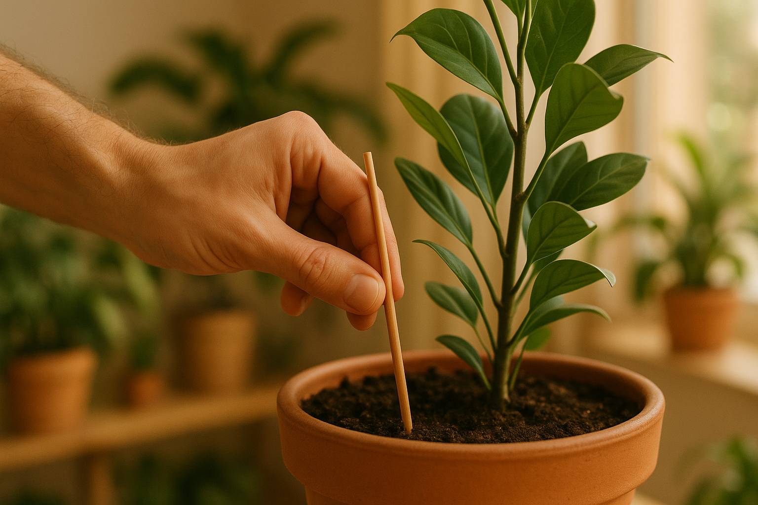 Truco para saber cuándo regar una planta usando un palillo de madera